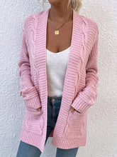 Cable-Knit Open Front Cardigan with Pockets